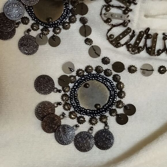 NWT Yuka Beaded Boho Knit Top Ivory Sz S Blouse Embellished Shirt - Picture 10 of 13